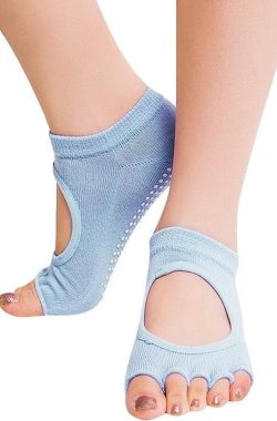 One Pair Open Toe Open Instep Anti-slip Sports Female Yoga Socks Size: 34 – 39 (EUR) (Light Blue)