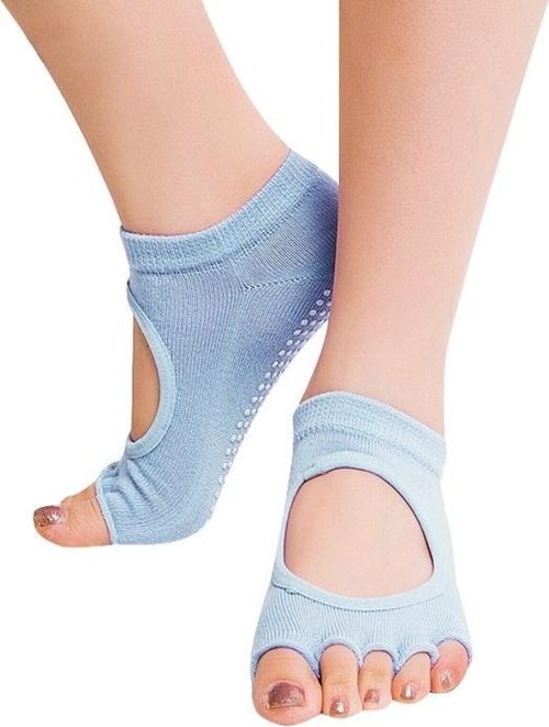 One Pair Open Toe Open Instep Anti-slip Sports Female Yoga Socks Size: 34 - 39 (EUR) (Light Blue)