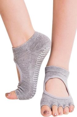 One Pair Open Toe Open Instep Anti-slip Sports Female Yoga Socks Size: 34 – 39 (EUR) (Light Grey)