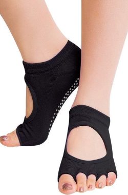 One Pair Open Toe Open Instep Anti-slip Sports Female Yoga Socks Size: 34 – 39 (EUR)(Black)