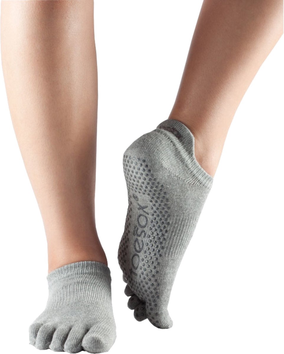 ToeSox Yoga No-Show Grip Socks teensokken - Grijs - 36-38