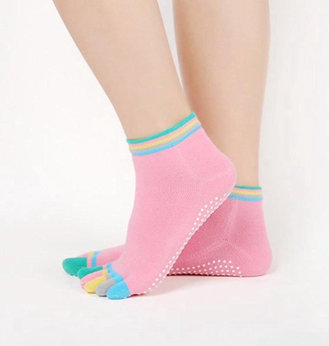 Winkrs - Yoga sokken - Antislip - Roze met gekleurde tenen - Maat 36 tot 40