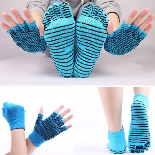 Yoga sokken en handschoenen blauw - Antislip - One size