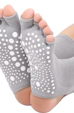Yoga sokken met antislip – open hiel en tenen – grijs