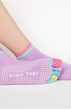 Yoga sokken met antislip – paars met gekleurde tenen – maat 36 tot 40