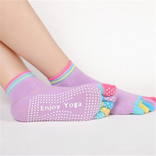 Yoga sokken met antislip - paars met gekleurde tenen - maat 36 tot 40