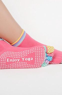 Yoga sokken met antislip – roze met gekleurde tenen – maat 36 tot 40