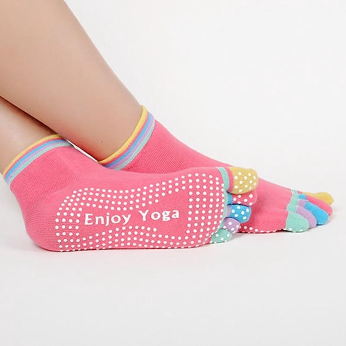 Yoga sokken met antislip - roze met gekleurde tenen - maat 36 tot 40