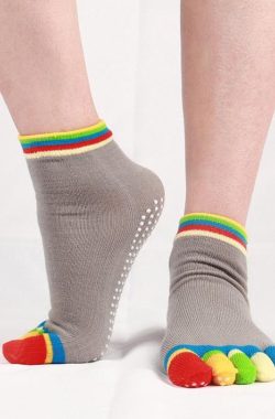 Yoga sport Sokken met ingenaaide tenen – Grijs met gekleurde tenen