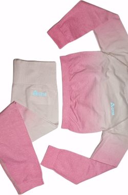 AGYM sportkleding set voor dames, fitnessoutfit legging + sport top roze/beige