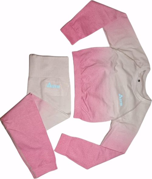 AGYM sportkleding set voor dames, fitnessoutfit legging + sport top roze/beige