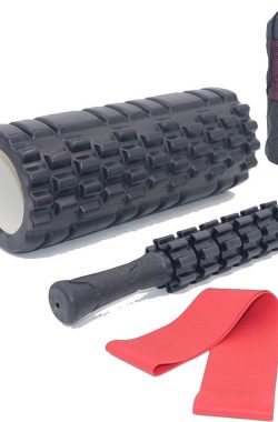 AJ-Sports Foam roller set 4 delig + GRATIS Weerstandsband – Massage set – Massage stick – Massage bal – Foam roller – Foamroller – Foamrollers – Grid Triggerpoint – Inclusief compacte draagtas – Fitness – Yoga