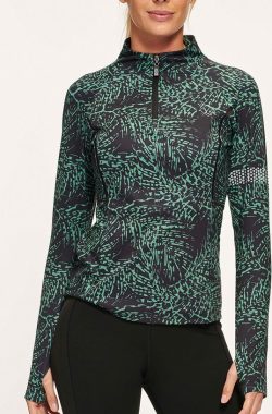 Active panther julia zip leo top in de kleur groen, dames loopshirt sport training shirt met lange mouwen,
