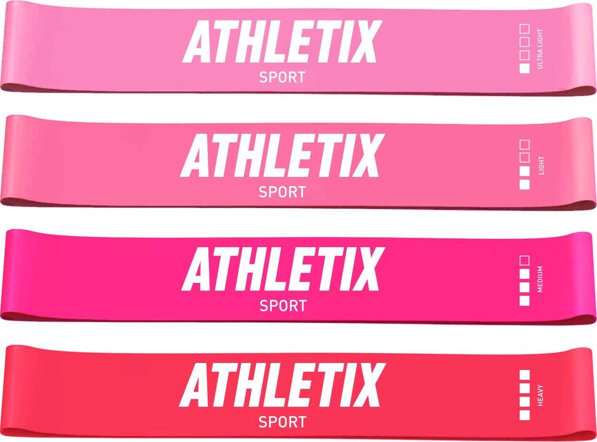 Athletix® - Roze Weerstandsbanden Set - 4 Resistance bands - Booty Bands met Gratis Draagtas en Oefeningen