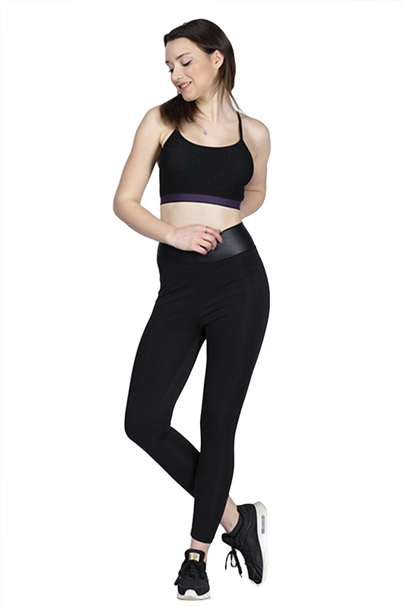 Dames Legging | effen | hoogsluitend |elastische band |hardlopen - sport - yoga - fitness legging | polyester | elastaan | lycra |zwart | L