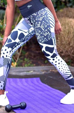 Pfeka Afrikaanse Prints dames high waist zwart wit dieren print leggings yoga pants MAAT XL