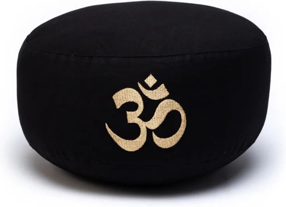 Yogi & Yogini - Meditatiekussen Zwart met Ohm-symbool - Biologisch Katoen