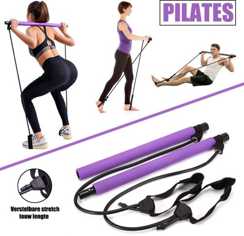 Pilates stick - Pilates Bar - Weerstandsband - Resistance band - Fitness elastiek - Fitness krachttraining - Fitness - Pilates - Binnen - Buiten - Full body workout - Paars- Verstelbare stretch touw lengte