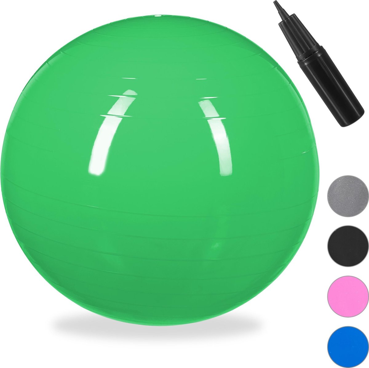 Relaxdays fitnessbal 75 cm - met pompje - gymbal - zitbal - yogabal - pilatesbal - PVC - groen