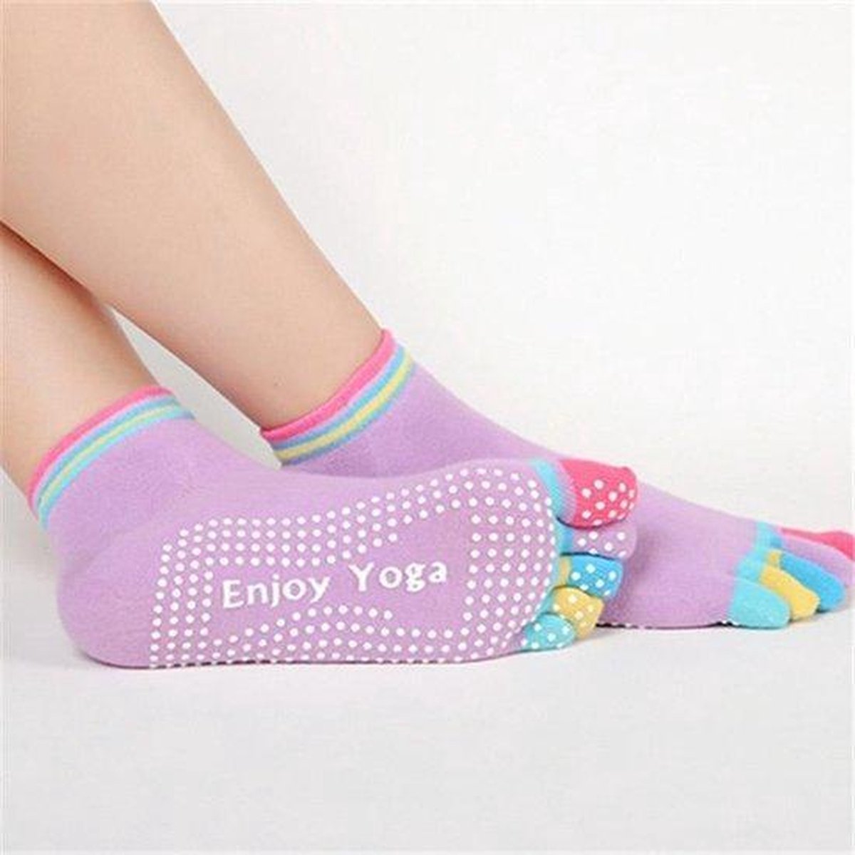 Winkrs - Yoga sokken - Antislip - Paars met gekleurde tenen - Maat 36 tot 40