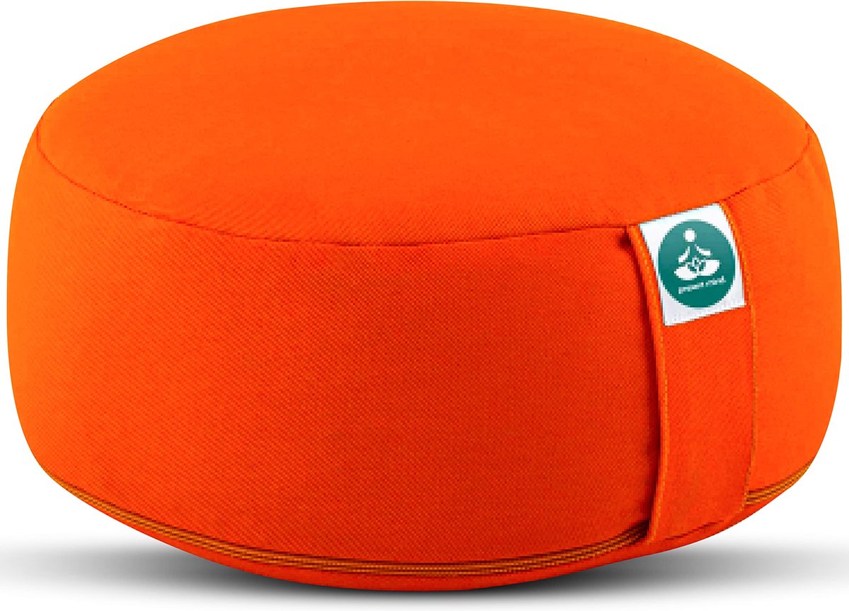 Present Mind (Zithoogte 16 cm) Oranje Rond Zafu Yoga Kussen voor Yin Yoga gemaakt van Katoenvulling - 100% Natuurlijk Yoga Blok Gemaakt in EU met Hoes Wasbaar