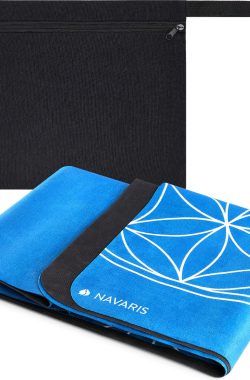 Navaris opvouwbare yogamat voor op reis – 1,5 mm dikke yoga mat voor yoga, pilates, training en fitness – Met antislip en draagtas – Blauw