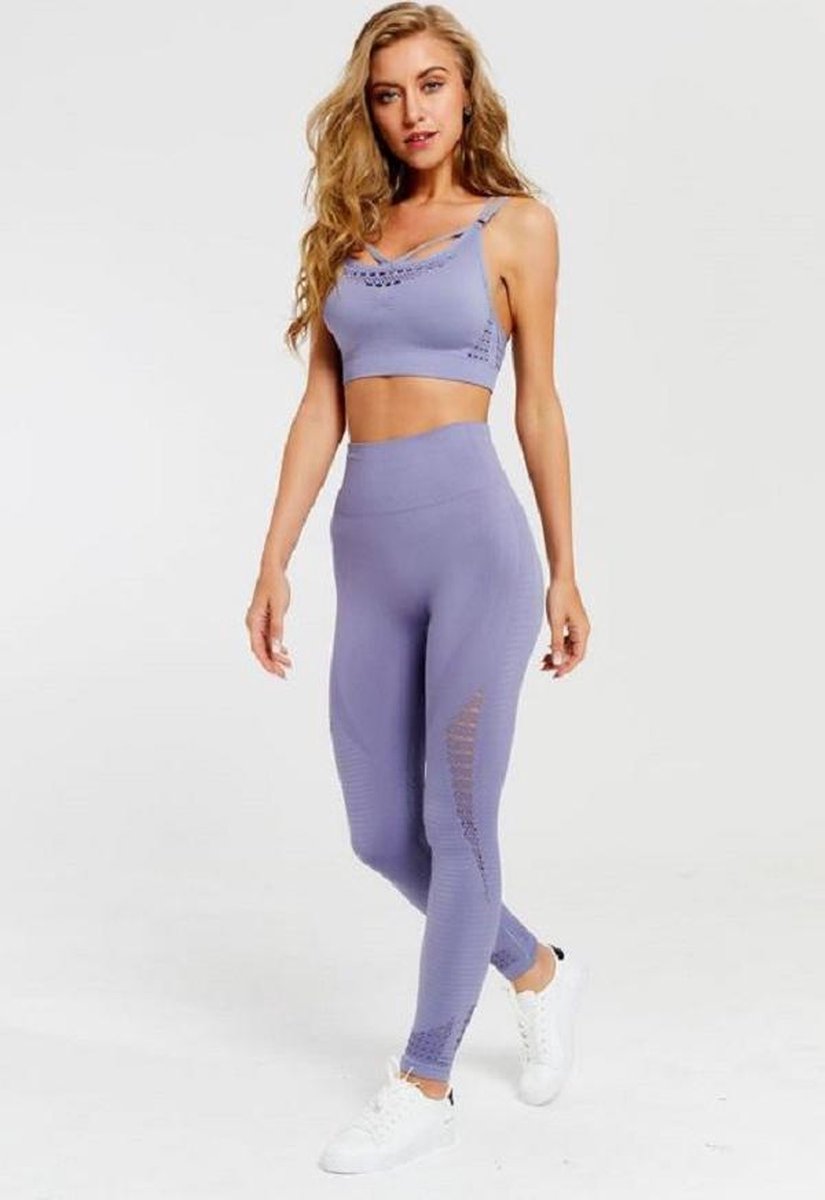 Yoga Broek - Lila - Naadloos - Hoge Taille - Legging - Fitness - Maat XL