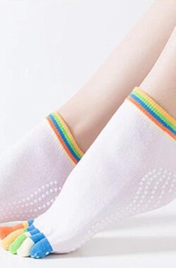 Yoga sokken met antislip – Wit met gekleurde tenen – maat 36 tot 40
