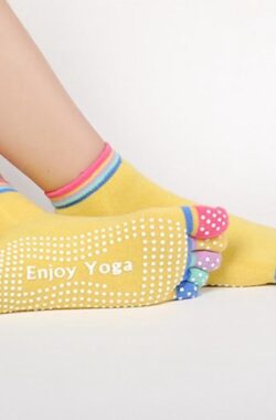Yoga sokken met antislip – geel met gekleurde tenen – maat 36 tot 40