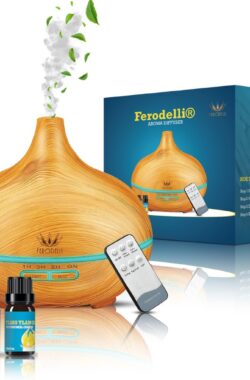 Aroma Diffuser 500ML voor Aromatherapie – Geurverspreider – Incl. 4x Etherische Olie – Woodgrain Hout Design