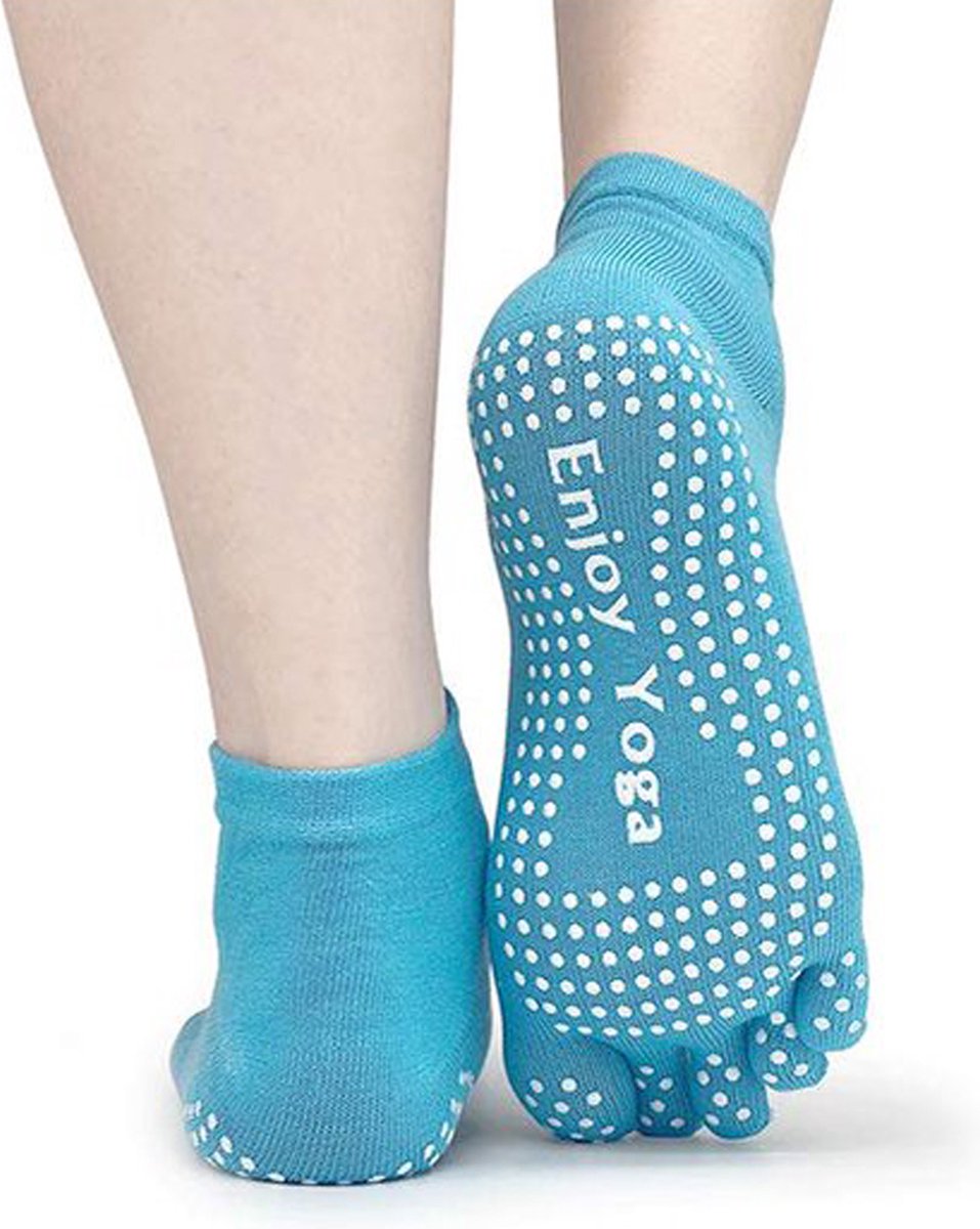 Yoga Sokken Full Toe I Volle Teen Yoga Sok I Met Anti Slip Onderkant I Antislip Sokken - Pilates Sokken - Blauw - Maat 36-40