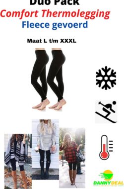 2-Pack Comfort Thermolegging – Maat L t/m XXXL – Duo Pack – Thermobroek – Ondergoed – Outdoor – Wintersport – Warme Legging – Fleece gevoerd – Figuur Corrigerend – Shape Wear – Zwart