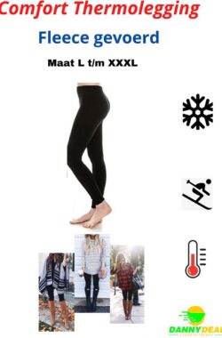 Comfort Thermolegging – Maat L t/m XXXL – Thermobroek – Ondergoed – Outdoor – Winter sport – Legging – Fleece gevoerd – Figuur Corrigerend – Shape Wear Zwart