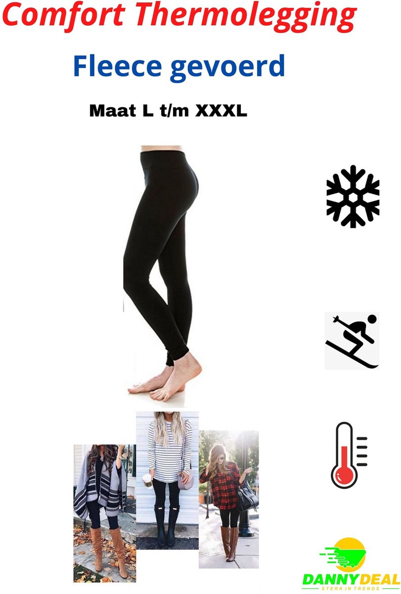 Comfort Thermolegging - Maat L t/m XXXL - Thermobroek - Ondergoed - Outdoor - Winter sport - Legging - Fleece gevoerd - Figuur Corrigerend - Shape Wear Zwart