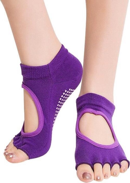 One Pair Open Toe Open Instep Anti-slip Sports Female Yoga Socks Size: 34 - 39 (EUR) (Dark Purple)(Dark Purple)