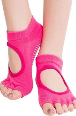 One Pair Open Toe Open Instep Anti-slip Sports Female Yoga Socks Size: 34 – 39 (EUR)(Magenta)