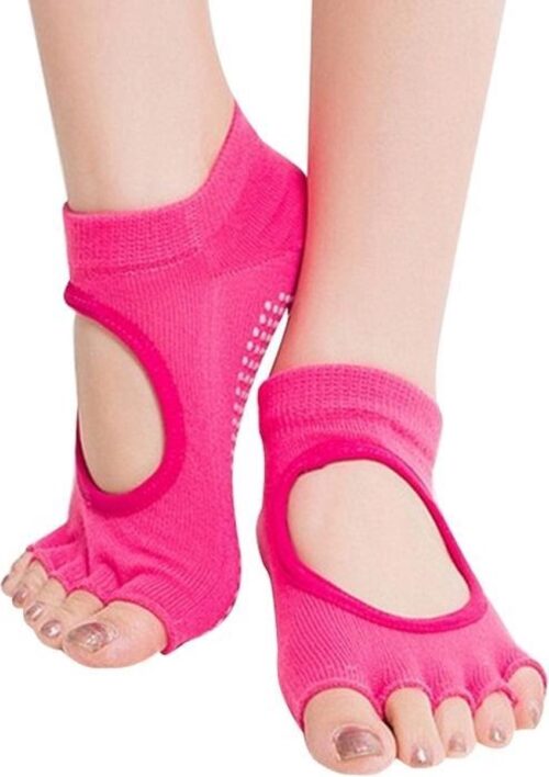 One Pair Open Toe Open Instep Anti-slip Sports Female Yoga Socks Size: 34 - 39 (EUR)(Magenta)