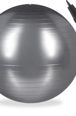 Relaxdays fitnessbal 55 cm – met pompje – gymbal – zitbal – yogabal – pilatesbal – PVC – zilver