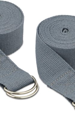 Relaxdays yogariem – set van 2 – weerstandsbanden – 250 cm – yoga band met gesp – katoen – grijs