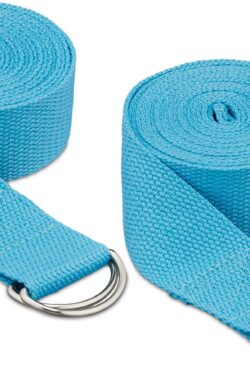 Relaxdays yogariem – set van 2 – weerstandsbanden – 250 cm – yoga band met gesp – katoen – light Blue