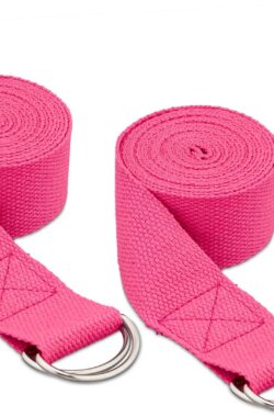 Relaxdays yogariem – set van 2 – weerstandsbanden – 250 cm – yoga band met gesp – katoen – roze