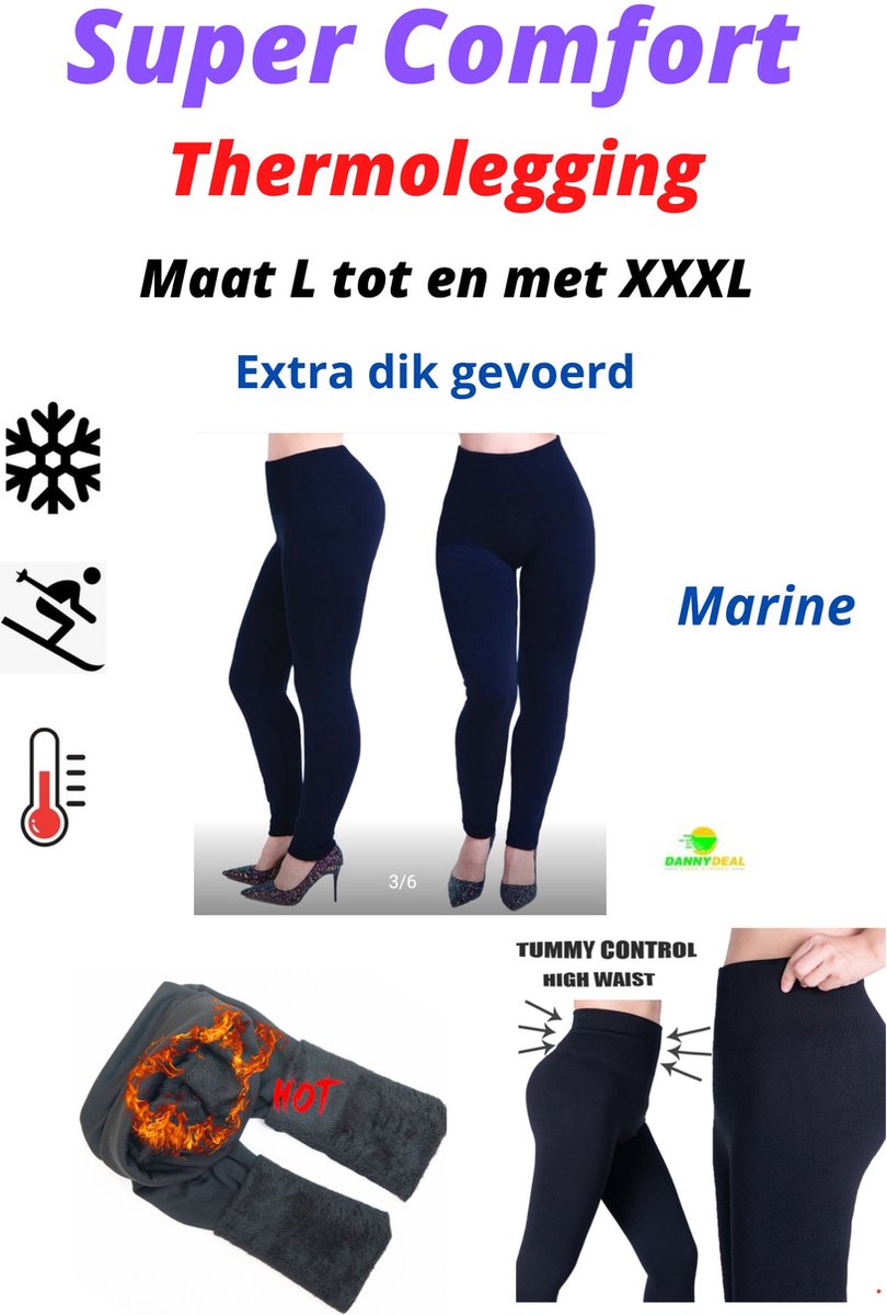 Super Comfort Thermolegging Marine - Maat L t/m XXXL - Extra WARM Gevoerd - Thermobroek - Ondergoed - Outdoor - Wintersport - Warme Legging - Fleece - Figuur Corrigerend - Shape Wear