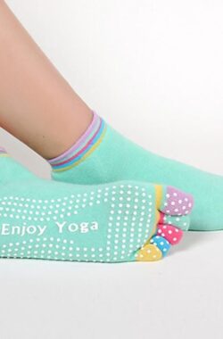 Yoga sokken met antislip – turqoise met gekleurde tenen – maat 36 tot 40