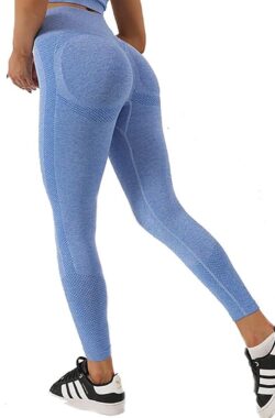Gym Leggings voor Vrouwen, Hoge Taille Naadloze Workout Yoga Broek, Fitness Scrunch Butt Lifting Elastische Panty – kleur blauw – maat M