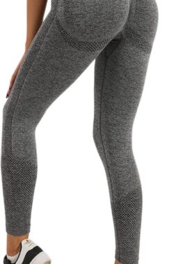 Gym Leggings voor Vrouwen, Hoge Taille Naadloze Workout Yoga Broek, Fitness Scrunch Butt Lifting Elastische Panty – kleur grijs – maat L