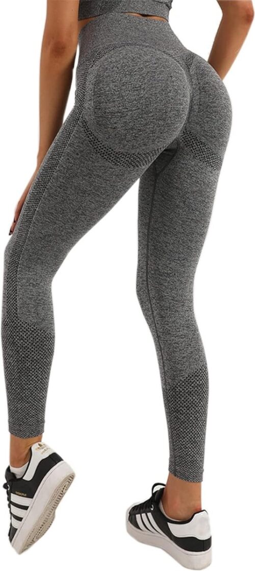 Gym Leggings voor Vrouwen, Hoge Taille Naadloze Workout Yoga Broek, Fitness Scrunch Butt Lifting Elastische Panty - kleur grijs - maat L