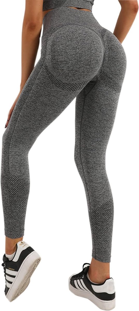 Gym Leggings voor Vrouwen, Hoge Taille Naadloze Workout Yoga Broek, Fitness Scrunch Butt Lifting Elastische Panty - kleur grijs - maat M