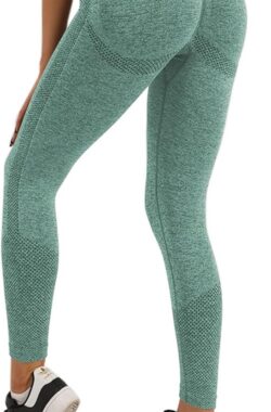 Gym Leggings voor Vrouwen, Hoge Taille Naadloze Workout Yoga Broek, Fitness Scrunch Butt Lifting Elastische Panty – kleur groen – maat M