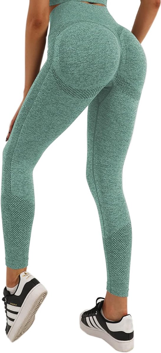 Gym Leggings voor Vrouwen, Hoge Taille Naadloze Workout Yoga Broek, Fitness Scrunch Butt Lifting Elastische Panty - kleur groen - maat M