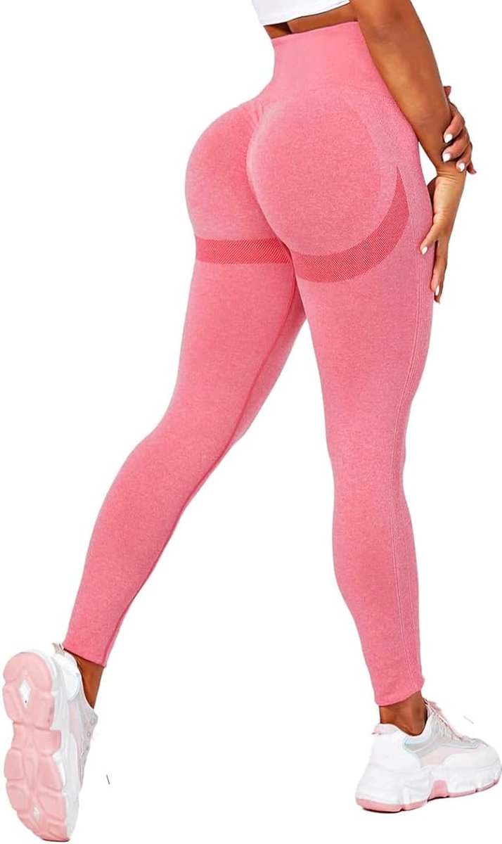 Gym Leggings voor Vrouwen, Hoge Taille Naadloze Workout Yoga Broek, Fitness Scrunch Butt Lifting Elastische Panty - kleur rood - maar M